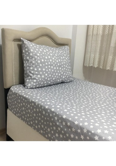 Tek Kişilik Ranforce Kumaş Lastiksiz Çarşaf Takımı Yıldız Gri Gri
