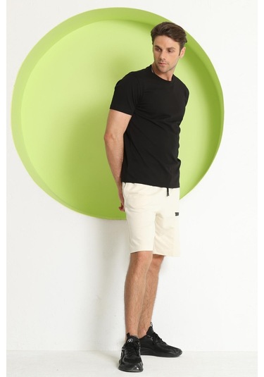 Erkek Fermuar Detaylı Şort Ekru