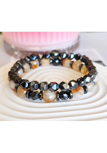 Sitrin Doğal Taşlı Ve Hematitli Bileklik Renkli