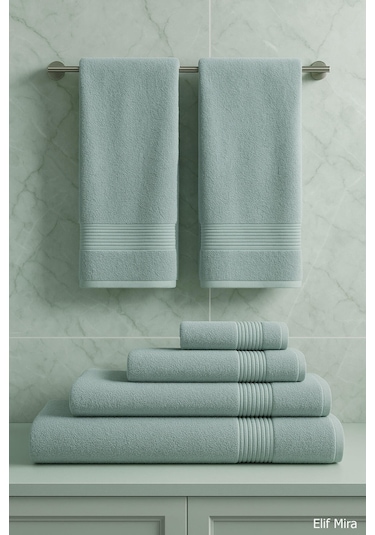 6 Parça Banyo Havlusu Seti Pamuklu 70x140 Cm Serenio Mint-mint