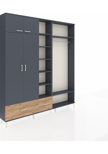 Arges Dolap 12 Raflı 2 Çekmeceli 2 Askılı 220x30x243 Antrasit-antrasit/çam Antrasıt/atlas Çam
