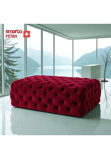 Smarto Relax Puf Soglio Ayaksız Kapitoneli Dekoratif 100x100x45 Cm Kırmızı Kırmızı