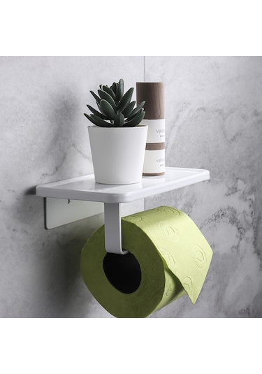 Skycity Beyaz Alüminyum Banyo Roll Kağıt Tutucu - Telefon İçin Depolama, Delme Olmayan/kirli Yöntemli Kurulum, Modern Minimalist Tasarım Diğer