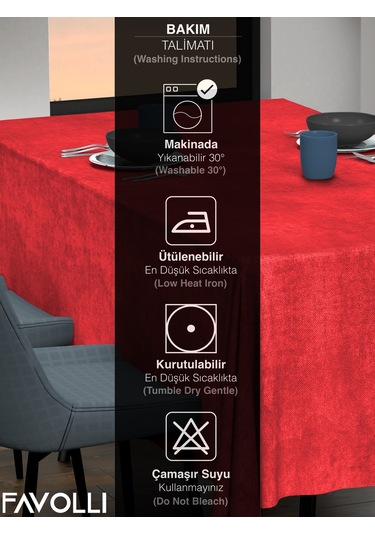 Kadife Dokulu Kırmızı Renk Masa Örtüsü Kırmızı