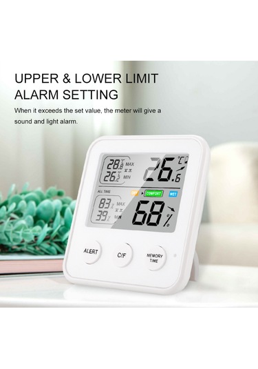 Springsun Yüksek Hassas Manyetik Termo-higrometre, Lcd Ekran, / Geçiş, 24s Max/min Kayıt, Konfor Hatırlatmalı, Beyaz