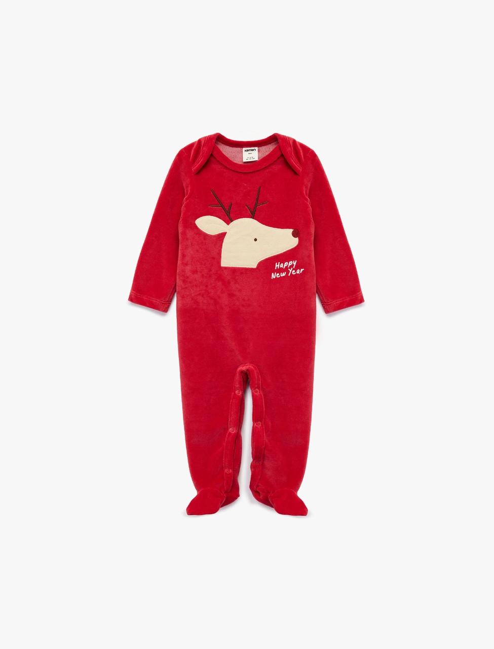 Koton Geyik Nakışlı Uzun Kollu Bisiklet Yaka Pamuklu Kadife Tulum Kırmızı 6wmb10037tk Kırmızı