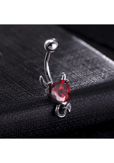 Chavin Kırmızı Kalp Taşlı Şeytan Çelik Göbek Piercing Dt70Kr