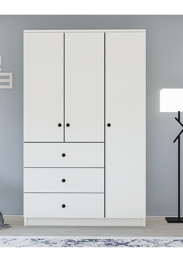 Metalia Gm 308 Ece Lüx 3 Kapı 3 Çekmeceli Düğme Kulplu Gardırop