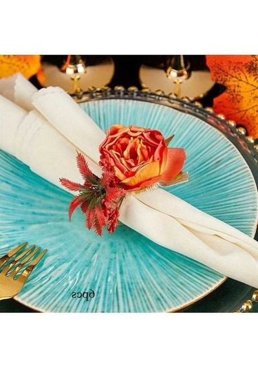 Trendooze Gaojunshop01 Turuncu Çiçekli Peçete Halkası, Canlı Dekorasyon Turuncu