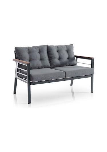 Lara Metal Bahçe Balkon Takımı 2+1+1+ahşap Masa Antrasit