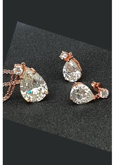 Sky Diamond Gümüş Rose Damla Set Takım