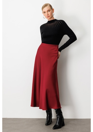 Ekol Kadın Maxi Boy Volanlı Etek 2027 Bordo Bordo