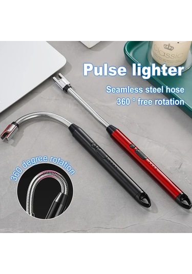 Elmpaly Usb Şarj Edilebilir Ark Çakmak Kırmızı Altın Renk Mum Barbekü Kamp İçin Kompakt Mutfak Aleti 170mah Uzun Ömürlü Pil Hızlı Ateşleme Altın