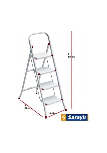 Saraylı Pratik Metal Merdiven Beyaz 4 Basamaklı