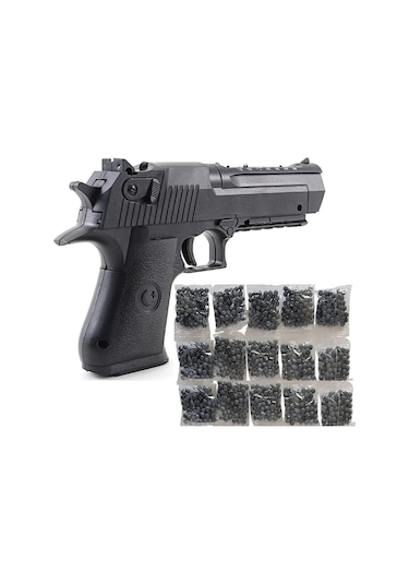 Tetikçi Boncuk Atan Oyuncak Tabanca + 15 Paket Boncuk - Boncuklu Tabanca Oyuncak Silah Siyah