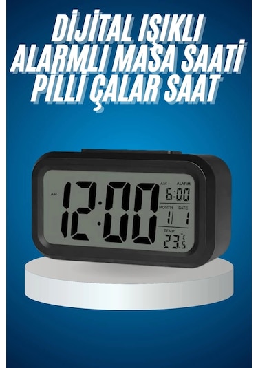Işıklı Dereceli Masa Ofis Saati Alarmlı Termometre Takvim Çalar Saat Renkli