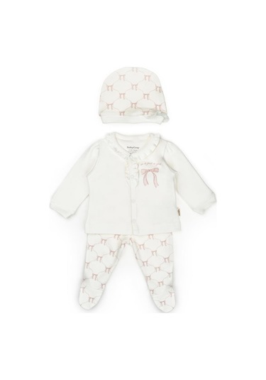 Bebek 3 Lü Takım Pantolon, Uzun Kol T-shirt, Şapka , Bebek Ve Yenidoğan Serisi - Csy8143 Taş