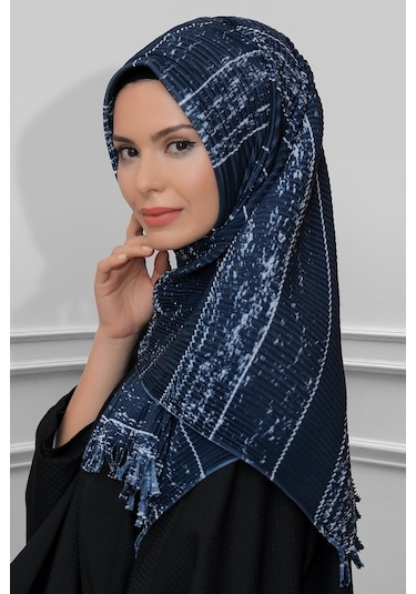 Lacivert Pratik Hazır Geçmeli Tesettür Eşarp Kesik Elyaf Piliseli (545491631) Lacivert