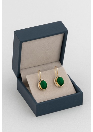 Sarma Serisi Yeşil Akik Taşlı El İşi Kadın Otantik Gümüş Küpe Gümüş