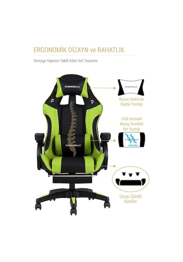 Fashcolle Dynamic Green Masajlı Oyuncu Koltuğu Yeşil