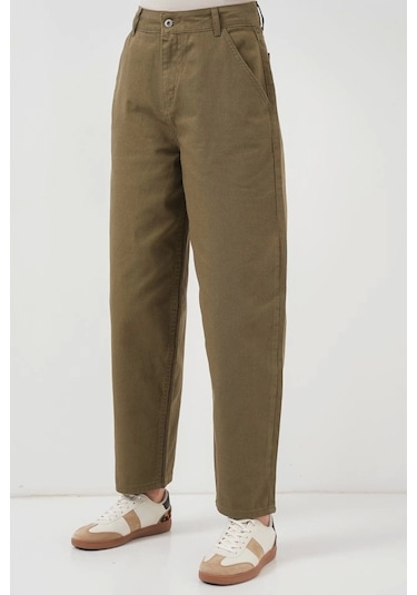 Defymoda 6703 Yüksek Bel Kot Pantolon - Haki Haki