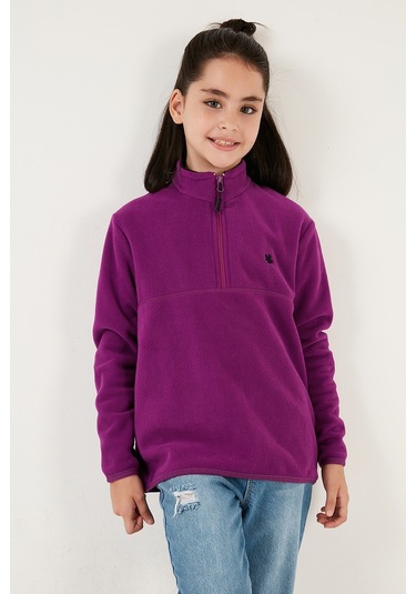 Lela Yumuşak Dokulu Fermuarlı Dik Yaka Şardonlu Kışlık Unisex Çocuk Polar 5905002 Mor