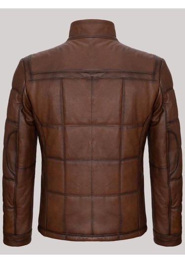 Hakiki Kuzu Derisi Kahverengi Erkek Deri Mont Işlemeli Deri Ceket Kahverengi