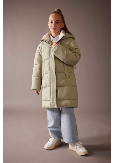 Defacto Kız Çocuk Su İtici Kapüşonlu Uzun Kaban A0891A823AUKH271 Haki Defacto Kız Çocuk Su İtici Kapüşonlu Uzun Kaban A0891A823AUKH271 Haki
