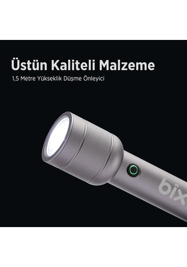 Bix Bx2186fl 3w Led Max. 910 Lümen Şarjlı Uzun Menzilli El Feneri Gri