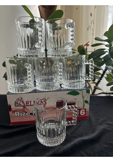 Çeyizci Çarşı Yeni Trend 6 Adet Çay Bardağı Kulplu Kupa Bardak 6 Adet Kuplu Kupa Bardak Seti 220 Ml Şerffaf