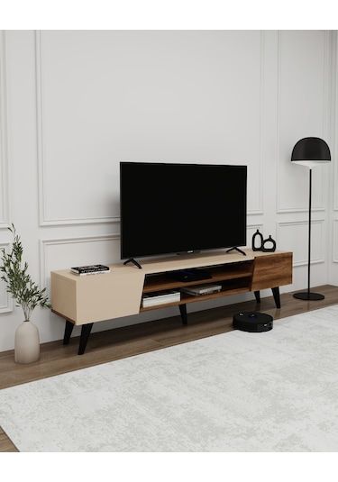 Arnetti Clara Raflı Dolaplı Tv Sehpası, Ceviz Bej - Clara