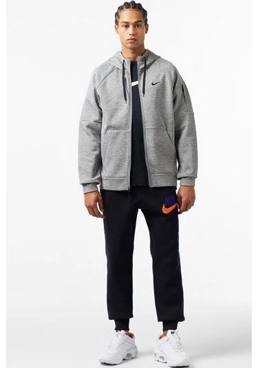 Nike Therma Fit Full Zip Hoodie Erkek Kapüşonlu Termal Fermuarlı Sweatshirt Gri Gri Melanj