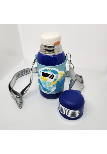 Shotay St-8812 Space 600ml Çift Başlık Kapak Termos Matara Mavi