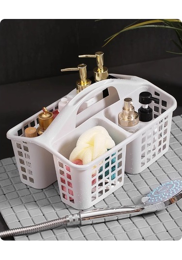 Moveevo Büyük Kapasiteli Beyaz Banyo Sepeti - Kalın Pp Malzeme, Delikli Su Akışı, Taşınabilir Kollü, Ev Depolama Organizatörü Beyaz