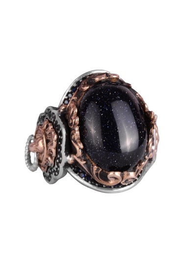 Hayvan Gümüş Yüzük, Mavi Güneş Taşı Üretilmiş Yüzük, 925 Ayar Gümüş Erkek Yüzük, Şık El Yapımı Gümüş Yüzük Gümüş