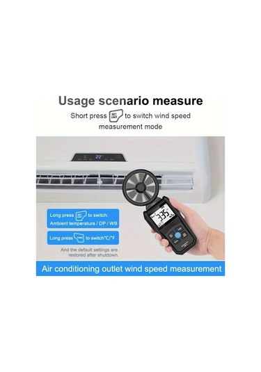 Boatshop1 Am610 Porometısto Dijital Anemometre Ruzgar Hizi Olcer Sicaklik Ve Soguk Olcumlu Lcd Ekranli Yuksek Hassasiyetli Siyah