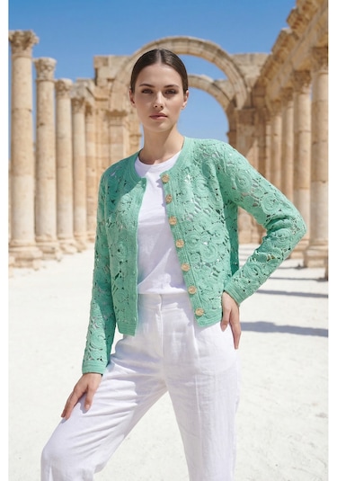 Sayzen Your Shine Gold Düğmeli Nakış Işlemeli Ceket Sy-shn2609 Mint Yeşili