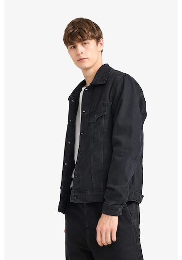 Defacto Regular Fit Düğmeli Cepli Jean Ceket F4738ax25aunm40 Siyah