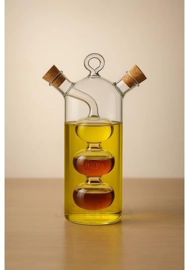 Çift Hazneli Cam Premium Yağdanlık & Sirkelik -360ml Zarif Ve Şık Tasarım Şeffaf