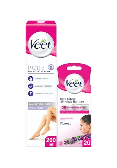 Veet Pure Tüy Dökücü Krem 200 ML + Easy Gelwax Sir Ağda Bantları 20'li