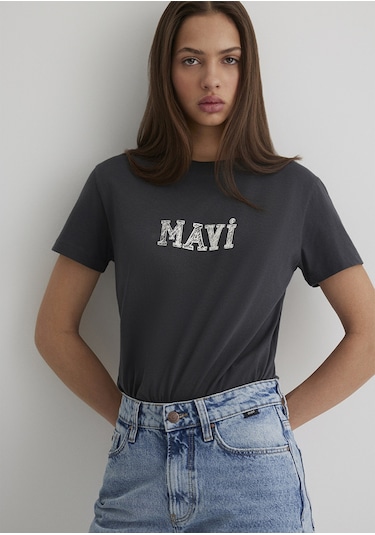 Mavi - Mavi Logo Baskılı Gri Tişört 1612232-34853 Gri