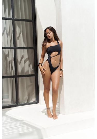 Donnalee Asimetrik Tek Omuz Siyah Mayokini Çok Renkli