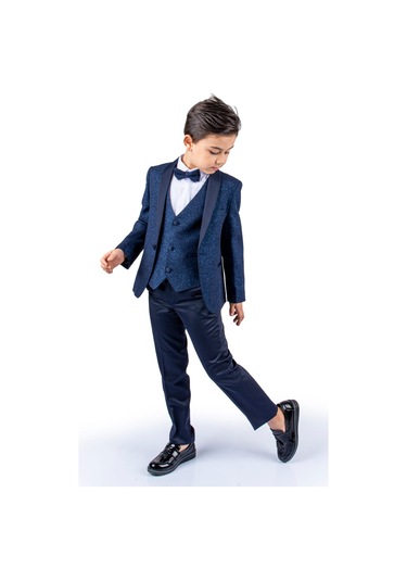 Simli Ceketli Yelekli Erkek Çocuk Damatlık Takım MNK0501