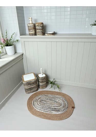 Doğal Dokulu Hasır Görünümlü 6 Parça Banyo Takımı Zarif Ve Modern Çok Renkli