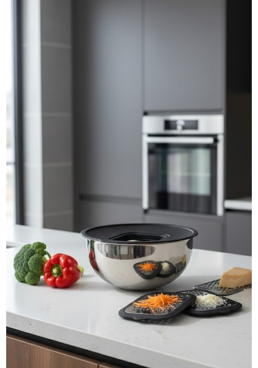 Gökdil 24 Cm Çelik Karıştırma Kabı Kapaklı & Rende Aparatlı Gri