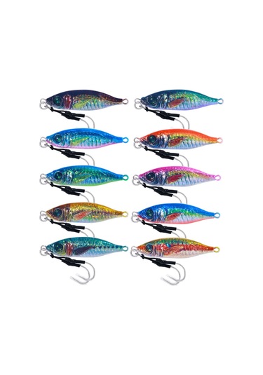 10 Renk/set Hengjıa Demir Plaka Kurşun Balık Kukla Yem Yavaş Marş Deniz Balıkçılığı Lures, Model: 40g