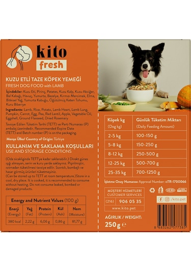 Kito Kuzu Etli Yetişkin Köpek Maması 7 KG + Kito Fresh Kuzu Etli Köpek Yemeği 6'lı
