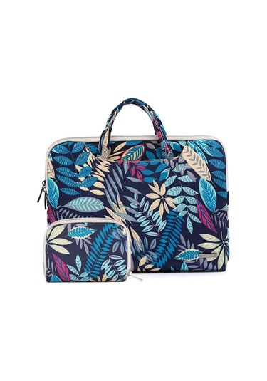 Lisen Ls-116 Basit Laptop Çantası İş Laptop Astar Çantası, Boyut: 15.6 İnç Tuval Renkli Yapraklar Mavi Siya