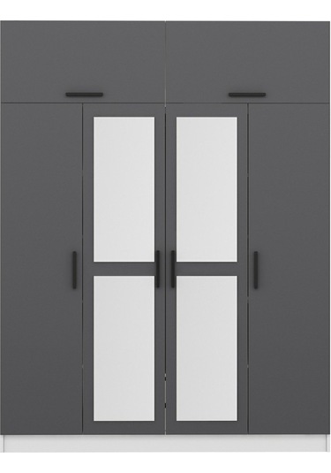 Minar Kale 4 Kapaklı 2 Aynalı 2 Ç Dolap Ve Yüklük Beyaz Antrasit 235cm