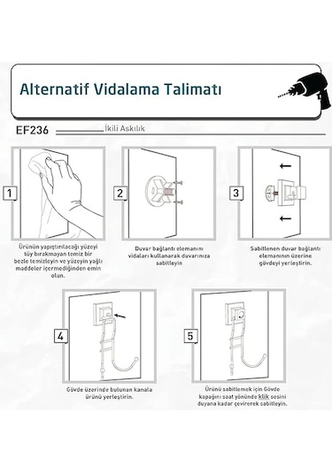 Banyo Havlu Askısı 2 Kancalı Paslanmaz Siyah Easyfix Siyah